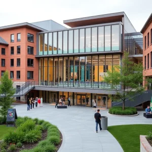 Concept art of the Brownsville Visual Arts Complex showing architectural features and artistic elements.