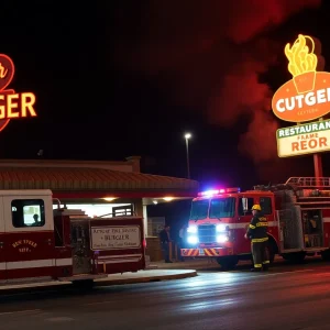 Firefighters responding to a fire at Burger Boy restaurant in San Antonio