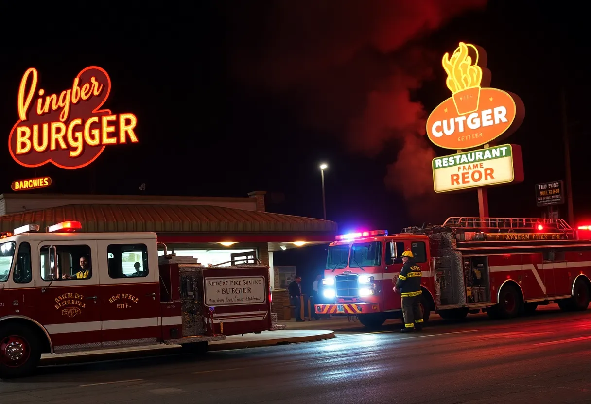 Firefighters responding to a fire at Burger Boy restaurant in San Antonio