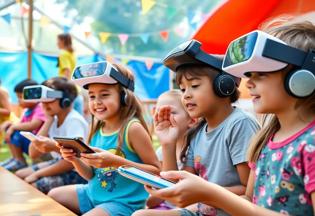 Children enjoying augmented reality activities at Camp Durango.