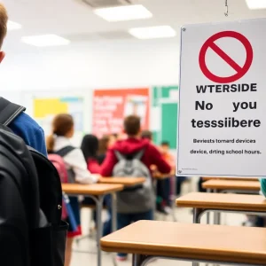 Classroom adhering to cellphone policy with stored devices