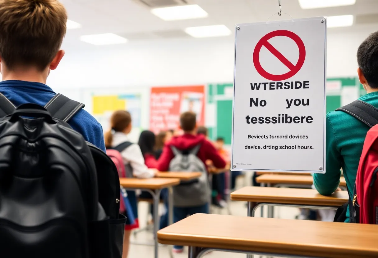 Classroom adhering to cellphone policy with stored devices