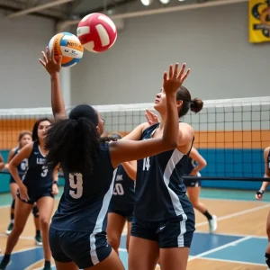 Volleyball players from the Churchill Chargers team during a match