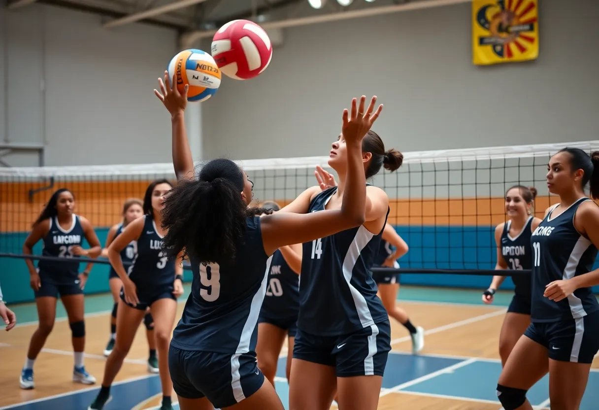 Volleyball players from the Churchill Chargers team during a match