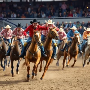Rodeo competitors in a thrilling team event at Puyallup