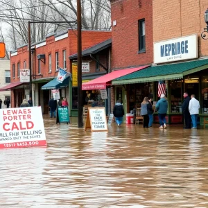 Community members supporting local businesses in Comfort, Texas after floods
