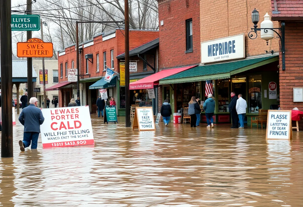 Community members supporting local businesses in Comfort, Texas after floods