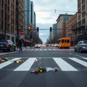Crosswalk memorial for pedestrian accident victim