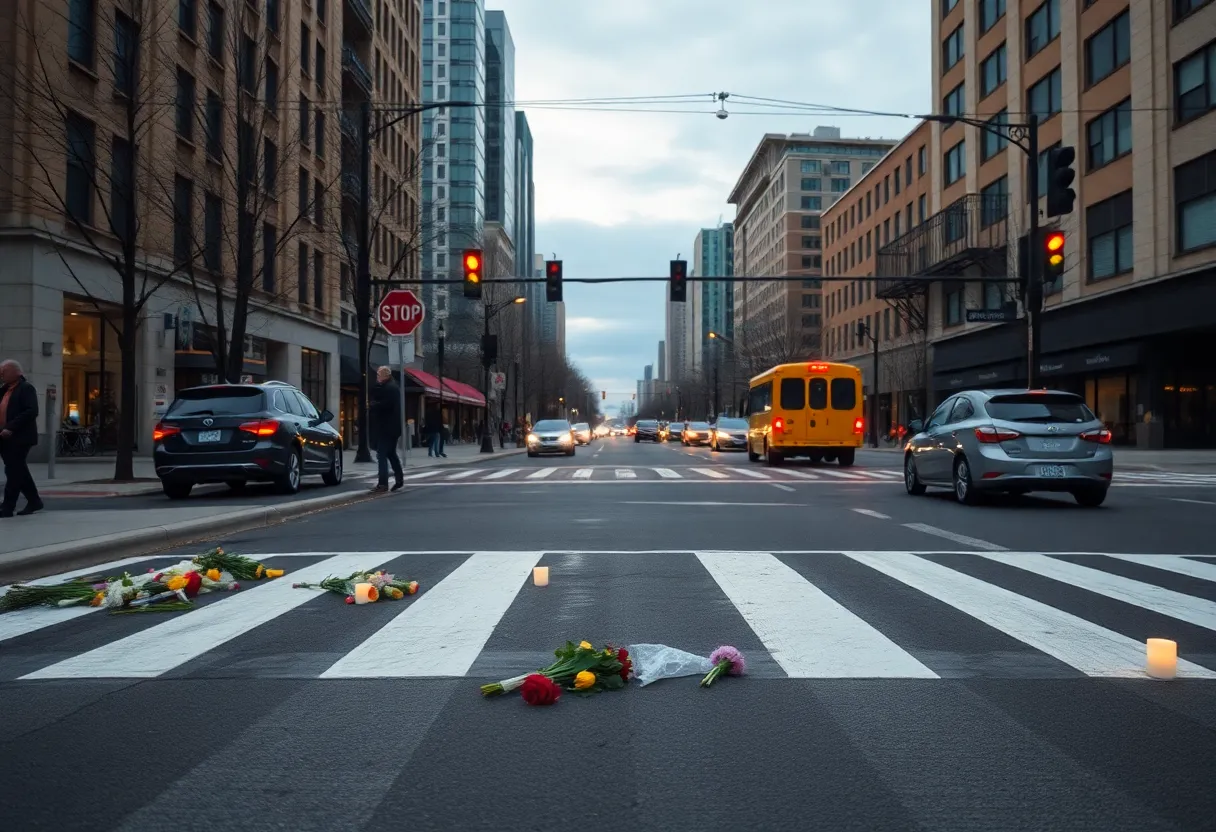 Crosswalk memorial for pedestrian accident victim