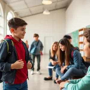 A serene school setting illustrating community awareness on safety and mental health