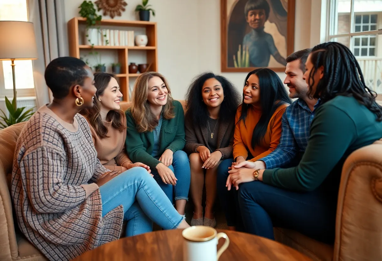 People engaged in a supportive conversation about mental health