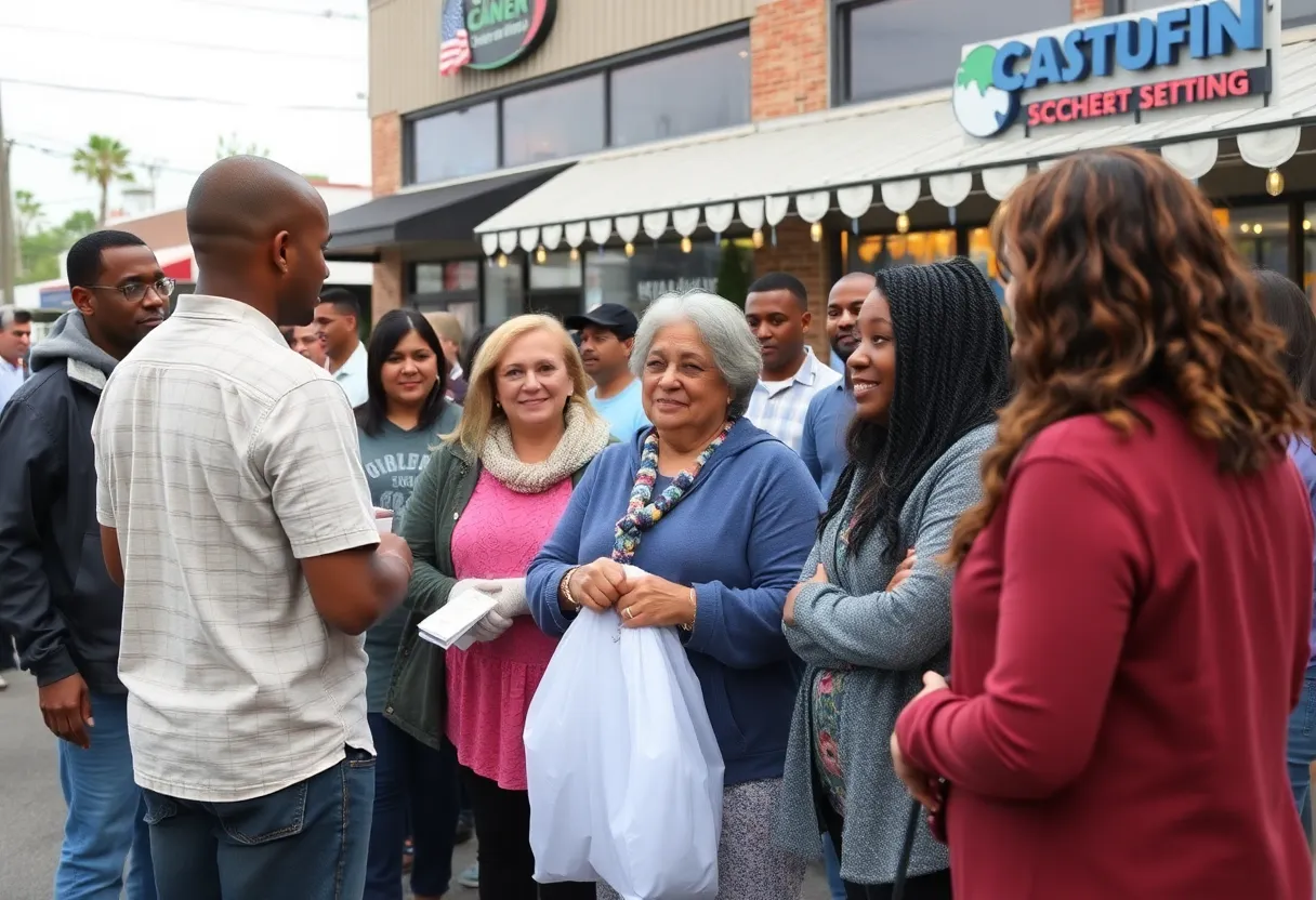 Community members gathering to support a family in need