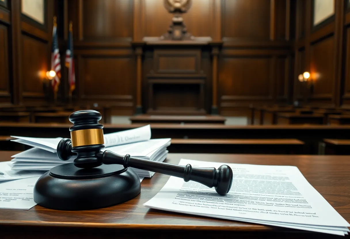 Interior of a courtroom for a capital murder retrial