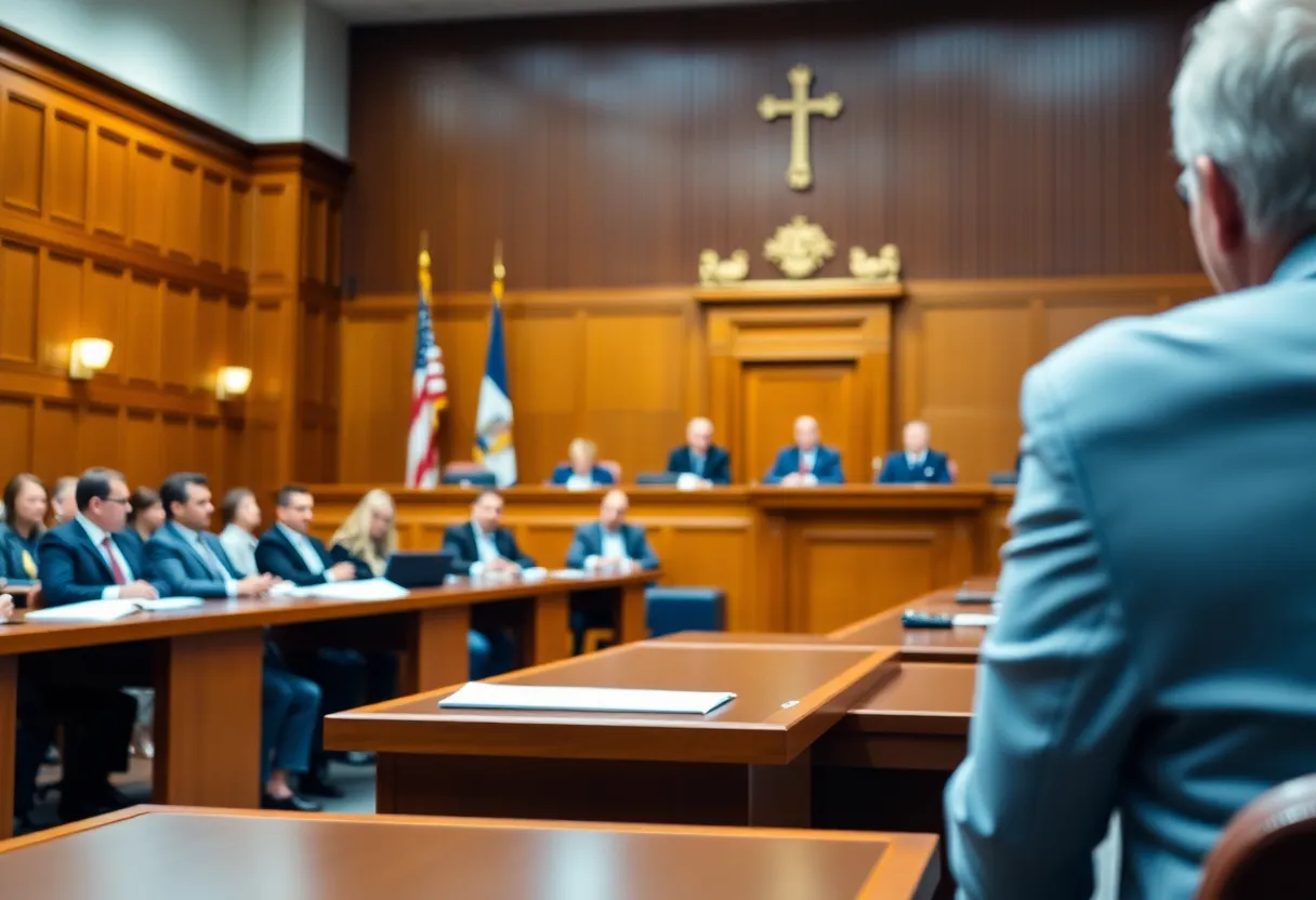 A courtroom setting addressing legal matters related to gun policies