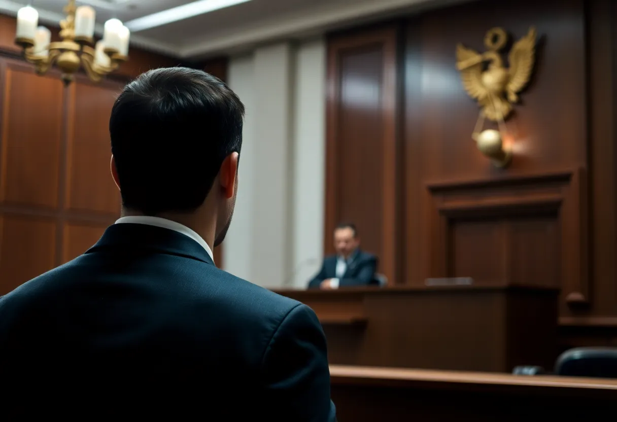 Courtroom with a judge and legal proceedings