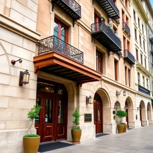 Exterior view of Crockett and Menger Hotels in San Antonio