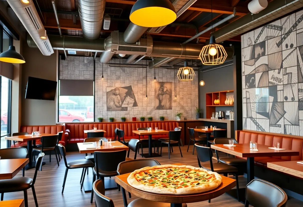 Interior of Crust Pizza Co. restaurant in Cibolo with modern design