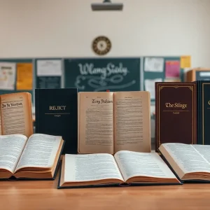 Classroom with religious texts representing diverse faiths