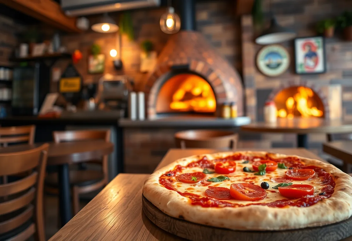 Inside Dough Pizzeria Napoletana showcasing Neapolitan pizza and dining atmosphere.
