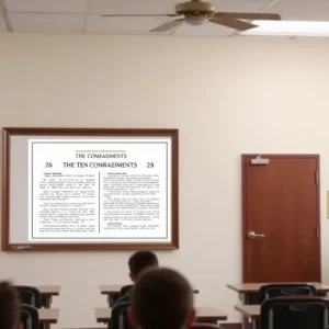 Classroom wall empty of religious displays