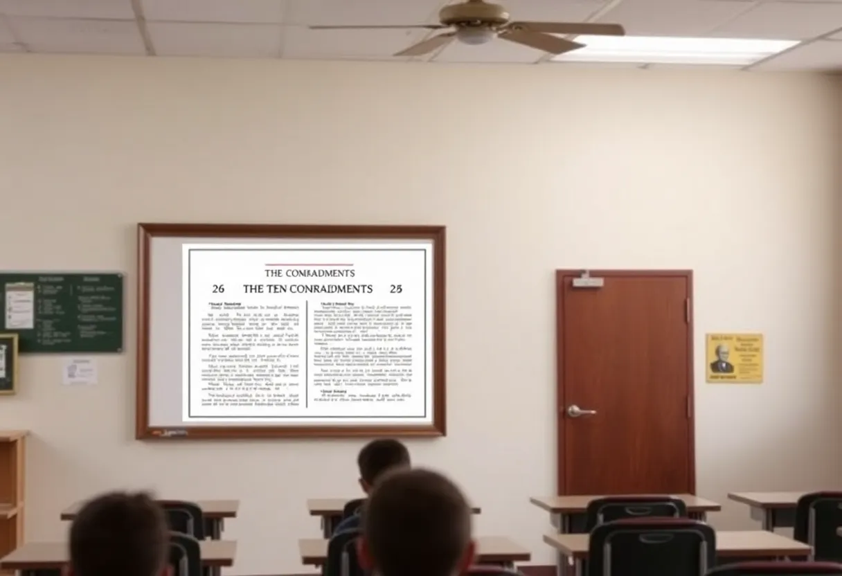 Classroom wall empty of religious displays