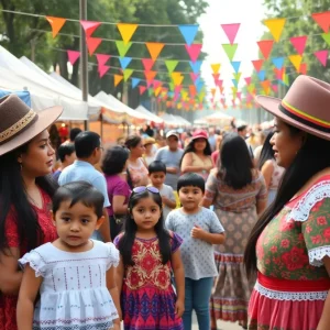 Families celebrating Fiestas Patrias at an event in San Antonio