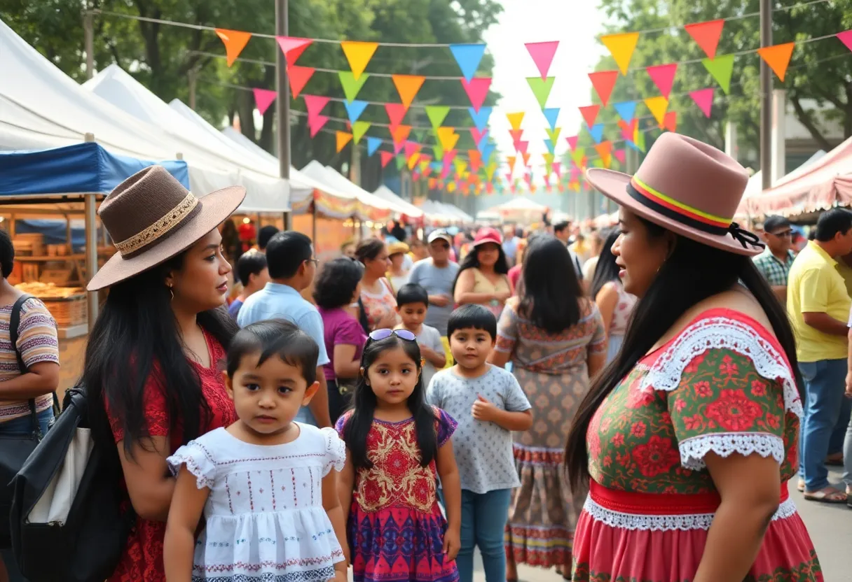 Families celebrating Fiestas Patrias at an event in San Antonio