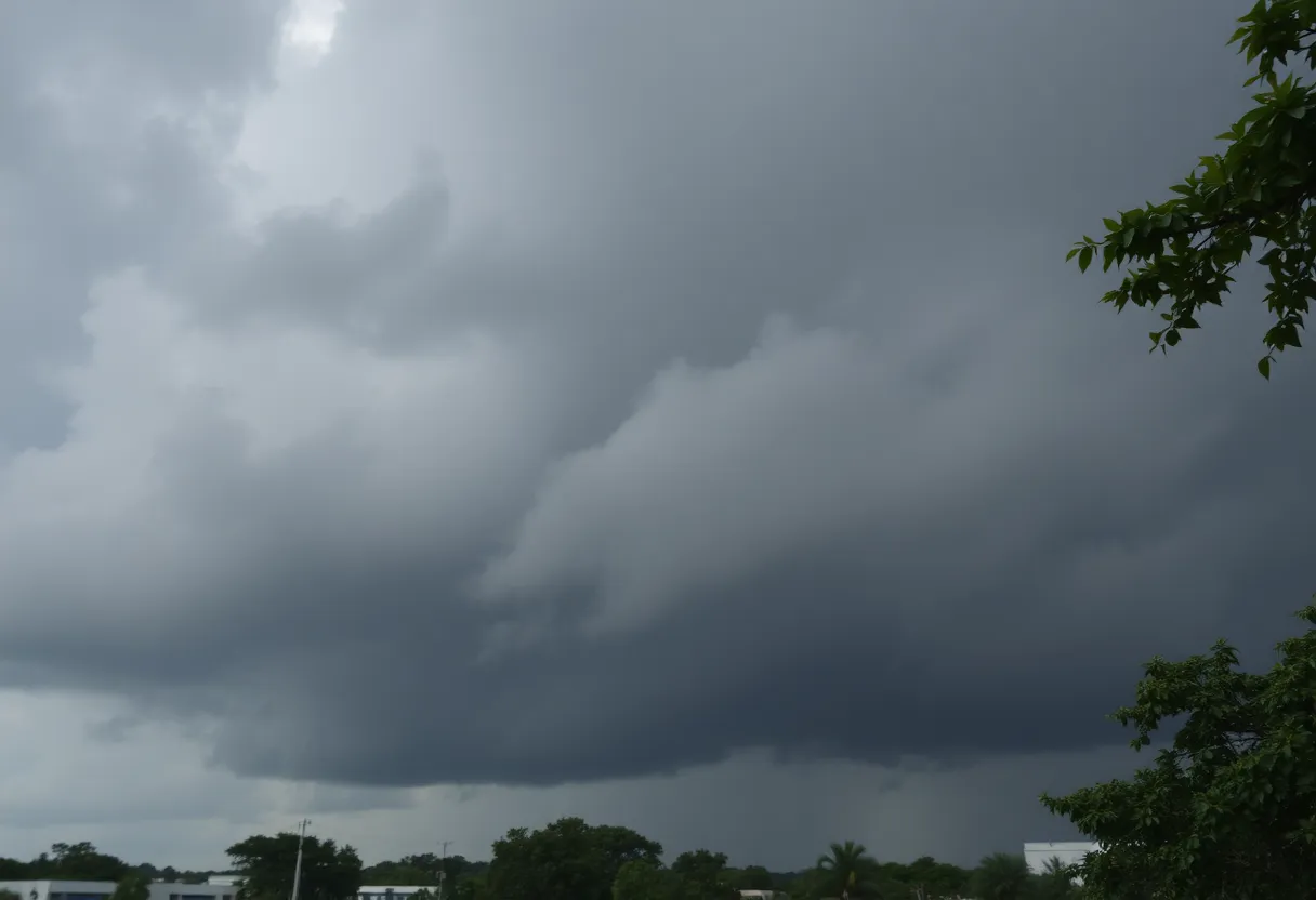 Dark clouds over San Antonio indicating heavy rainfall