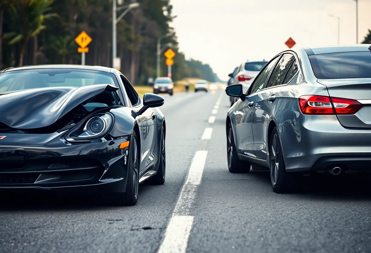 Scene of a high-speed collision with wrecked vehicles on Fischer Road.