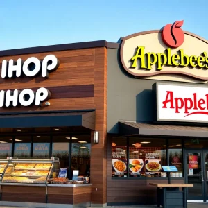 Exterior view of the new IHOP and Applebee's dual-brand restaurant in San Antonio