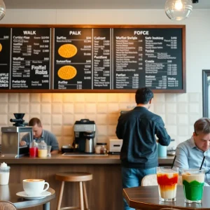 Interior view of Just Love Coffee Cafe in San Antonio