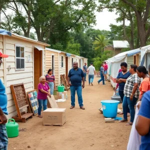 Community members helping each other during the Kerr County flood recovery