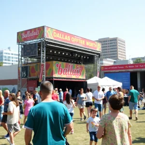 A vibrant outdoor festival with families enjoying music and activities in Dallas-Fort Worth.
