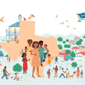 Graphic showing the movement of families from New Orleans to Texas following Hurricane Katrina