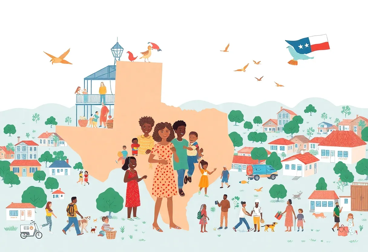 Graphic showing the movement of families from New Orleans to Texas following Hurricane Katrina