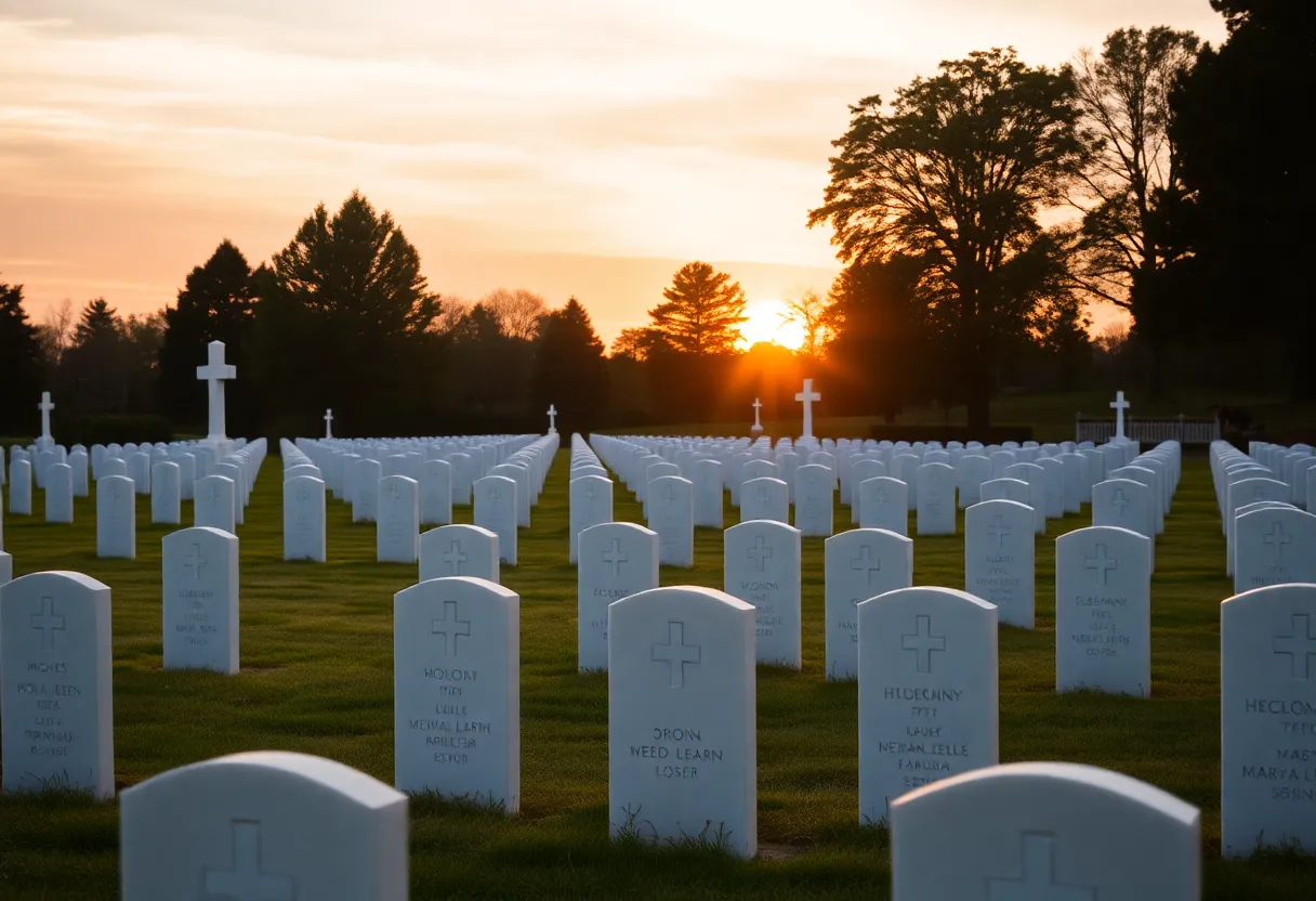 Serene military cemetery with white headstones