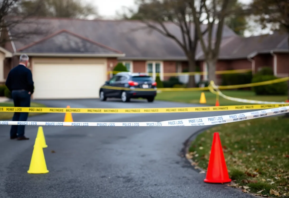 Police investigation scene with crime scene tape in a suburban area