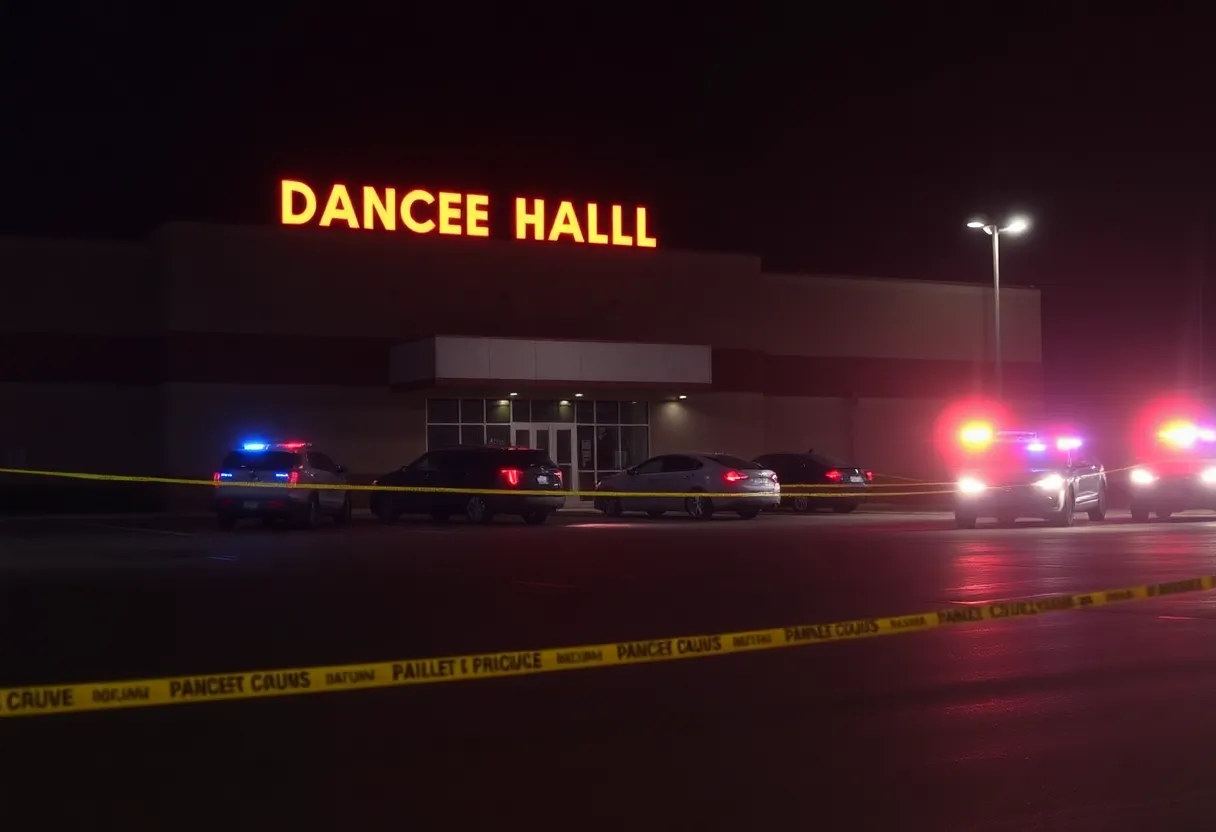 Crime scene in New Braunfels dance hall parking lot after stabbing incident