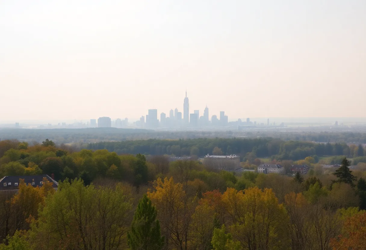 Hazy skyline of New York State due to air quality advisory