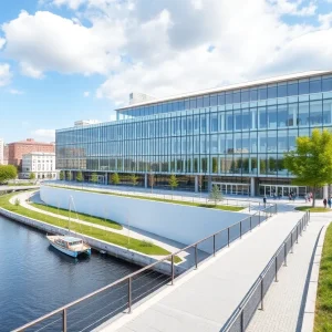 Exterior view of One Riverwalk Place, a new educational facility.