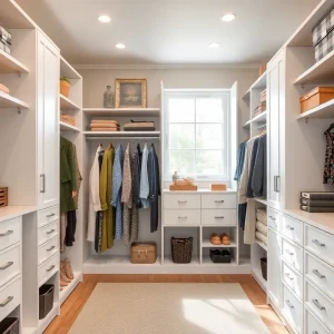 Organized walk-in closet with custom storage solutions