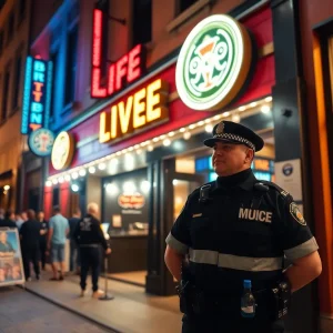 Exterior view of Paper Tiger venue with police presence