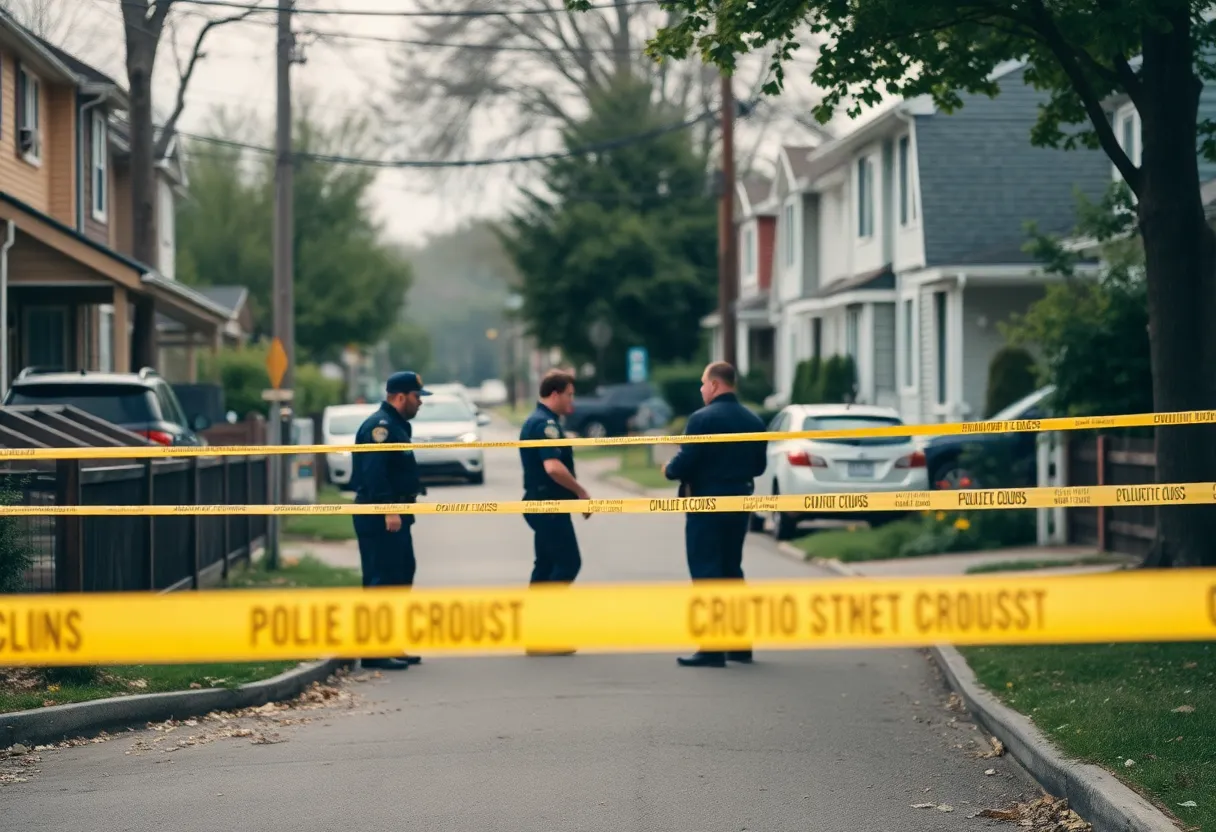 Police officers investigating a shooting scene in an urban area.