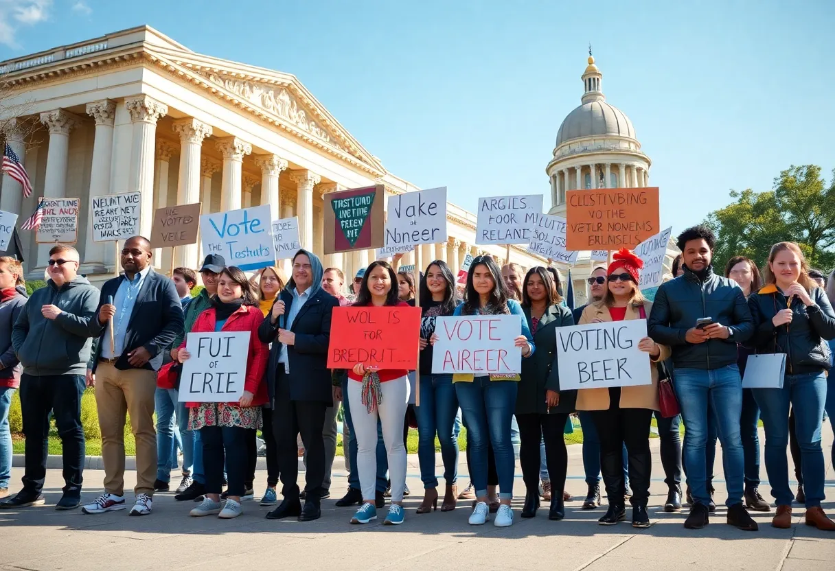 Diverse group protesting against Texas redistricting outside government building