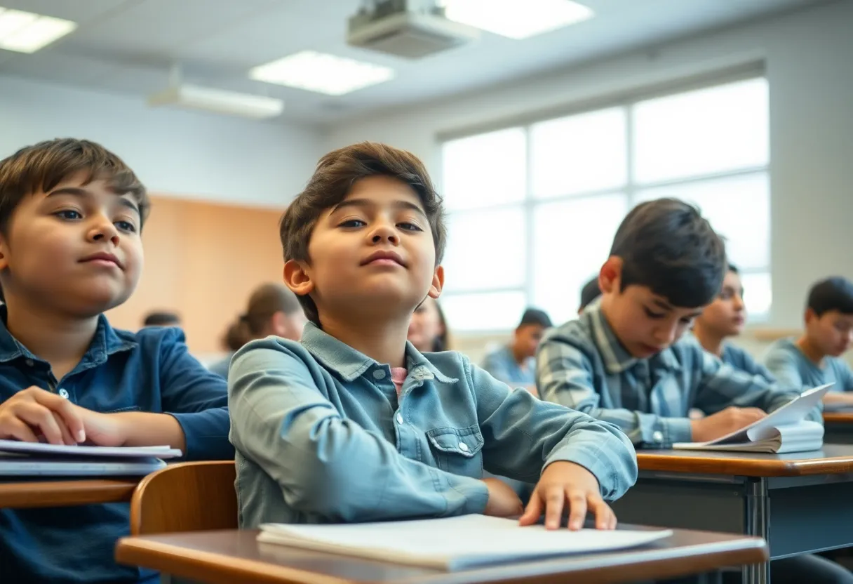 Students in a classroom dealing with HVAC discomfort.