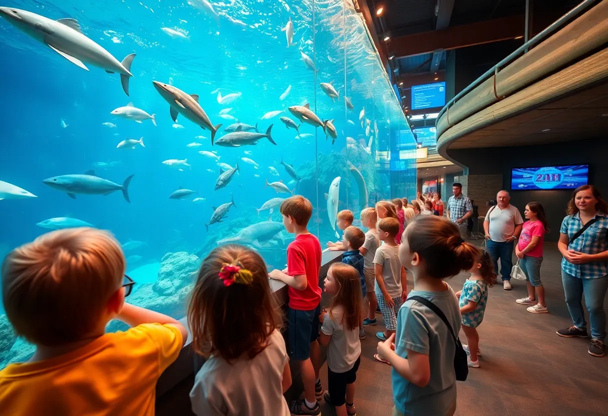 Family visiting the marine animal exhibits at San Antonio Aquarium