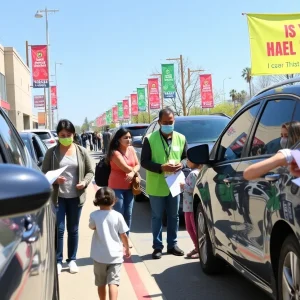 Community members receiving free flu vaccinations in San Antonio drive-thru event.