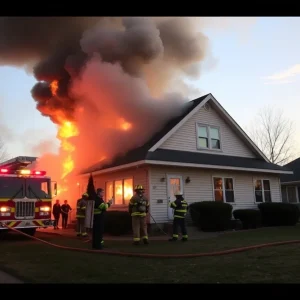 Firefighters combating a residential fire in San Antonio