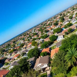 Aerial view of homes in San Antonio, Texas