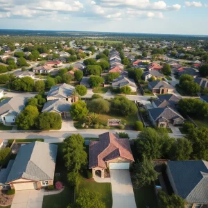 Aerial view of San Antonio neighborhood with homes for sale